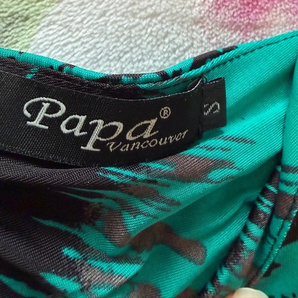 Papa Vancouver Vibrant Teal and Black Sleeveless Tropical Print Dress-Size Small - Picture 10 of 11